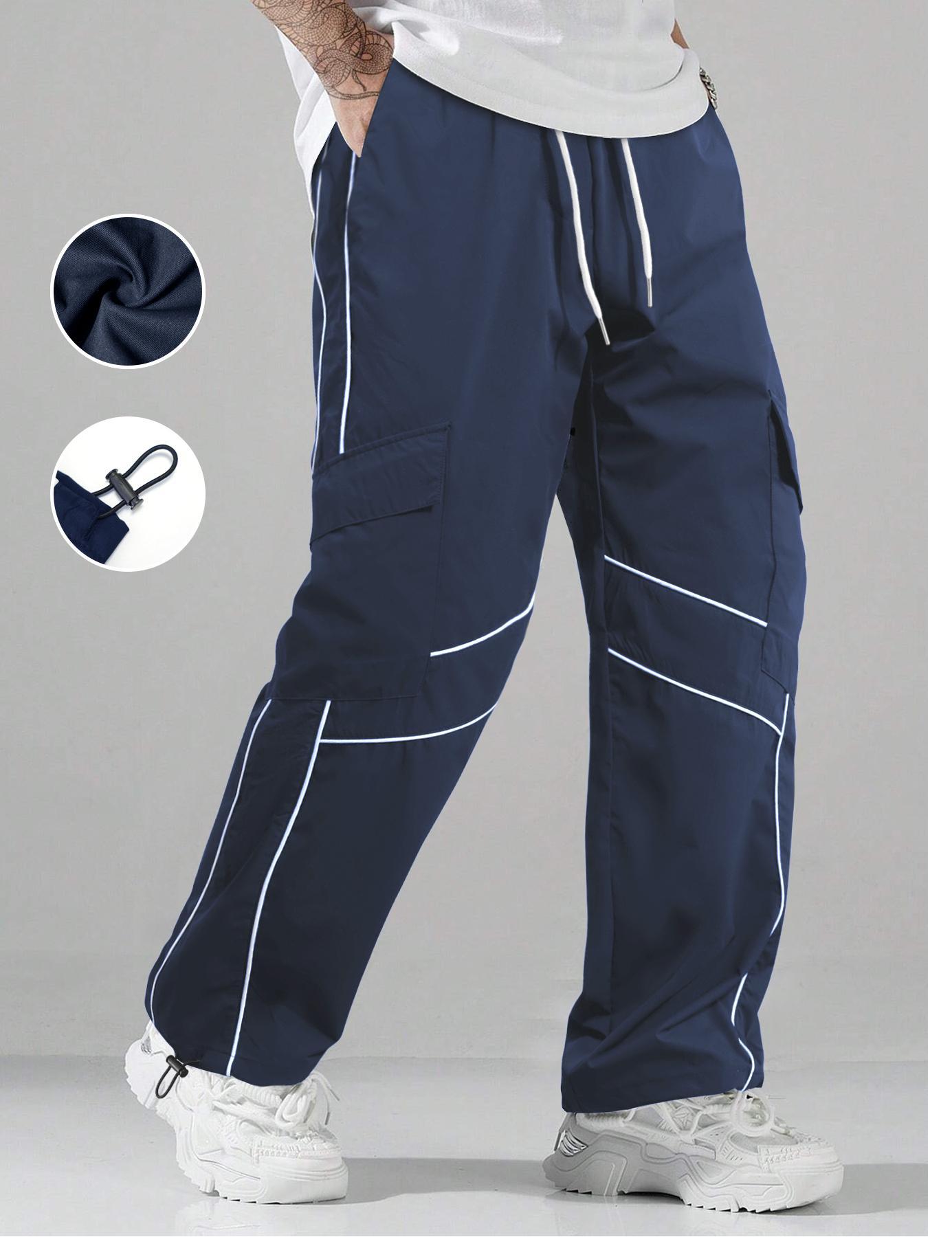 Men's Striped Print Drawstring Waist Pants Breathable Straight Leg Trousers for Outdoor Activities, Athleisure Style Bottoms, Men's Bottoms for All Seasons