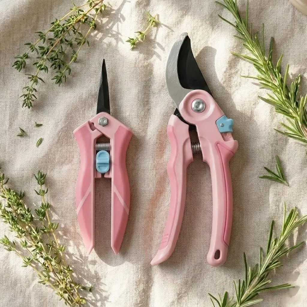 Pruning Shears 2-Pack — 8" Bypass Hand Pruner & 6.25" Precision Snips, SK5 Steel Blades with Non-Stick Coating, Lightweight Garden Shears for Roses, Flowers & Shrubs, PinkGift