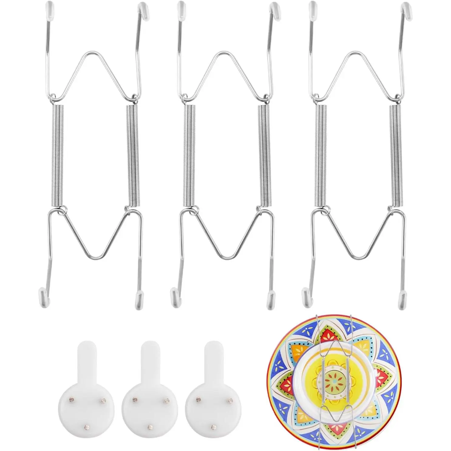3 Pack  Plate Hangers for Wall, Suitable for 6-8 inch Art Plate | Stainless Steel Invisible Heavy-Duty Wire Plate Holder with Wall Hooks, Display Hanger for Decorative Plates/Dishes/Platters