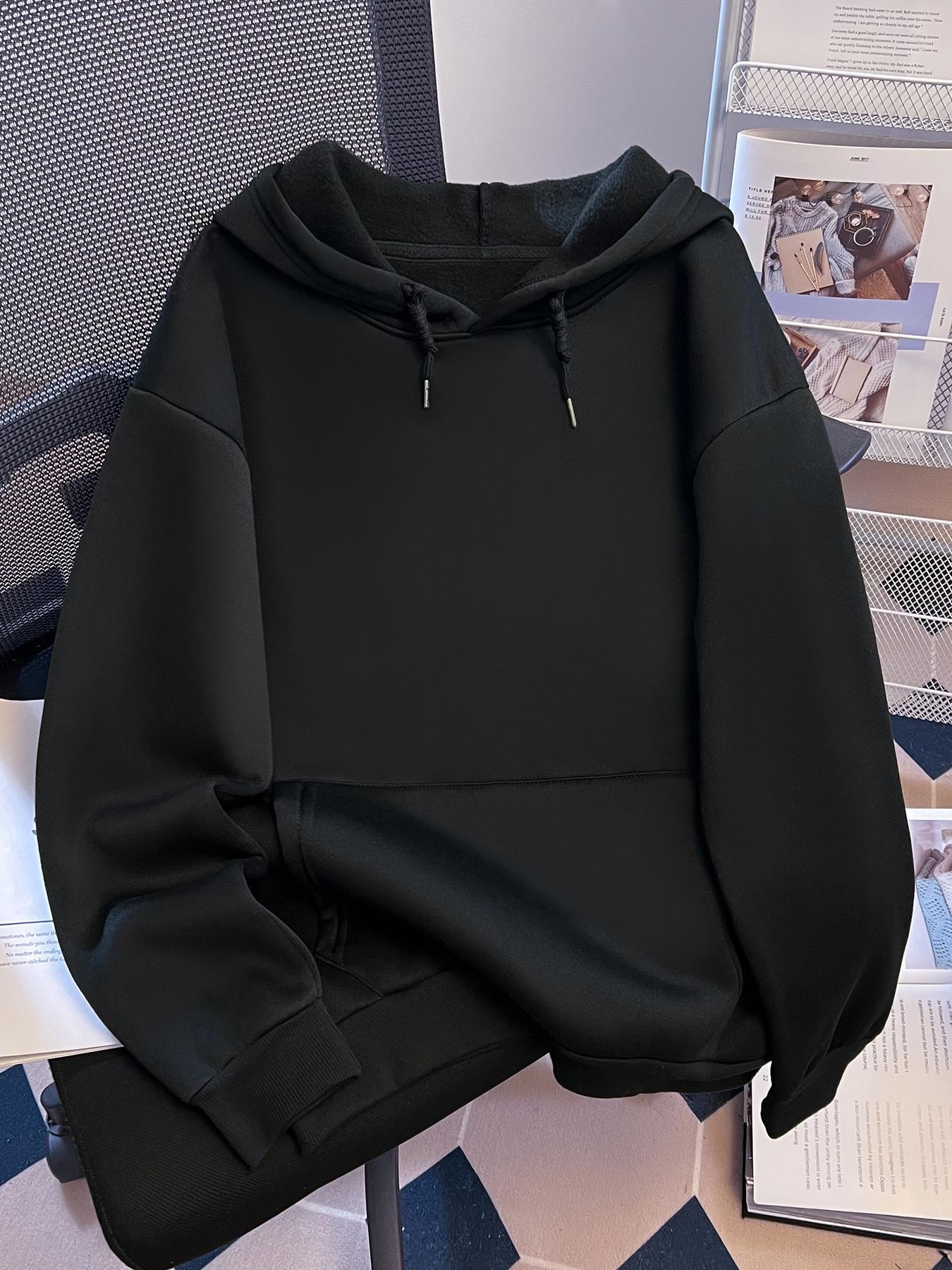 Women's Solid Color Drawstring Pocket Hoodie, Casual Minimalist Loose Basic Knit Long Sleeve Hooded Sweatshirt for Fall & Winter, Women's Clothes for Daily Wear, Womenswear