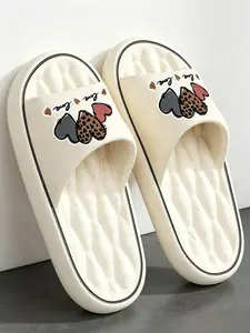 Women Leopard Heart Print Slides, Soft Cloud Cushion Non Slip Eva Open Toe House Slippers, Home Slippers, Comfortable Indoor Footwear for Women