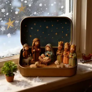 Christmas Nativity Decorations Nativity Set In A Tin Box Holy Family Jesus Birth Decoration For Home Office Bedroom Entrance