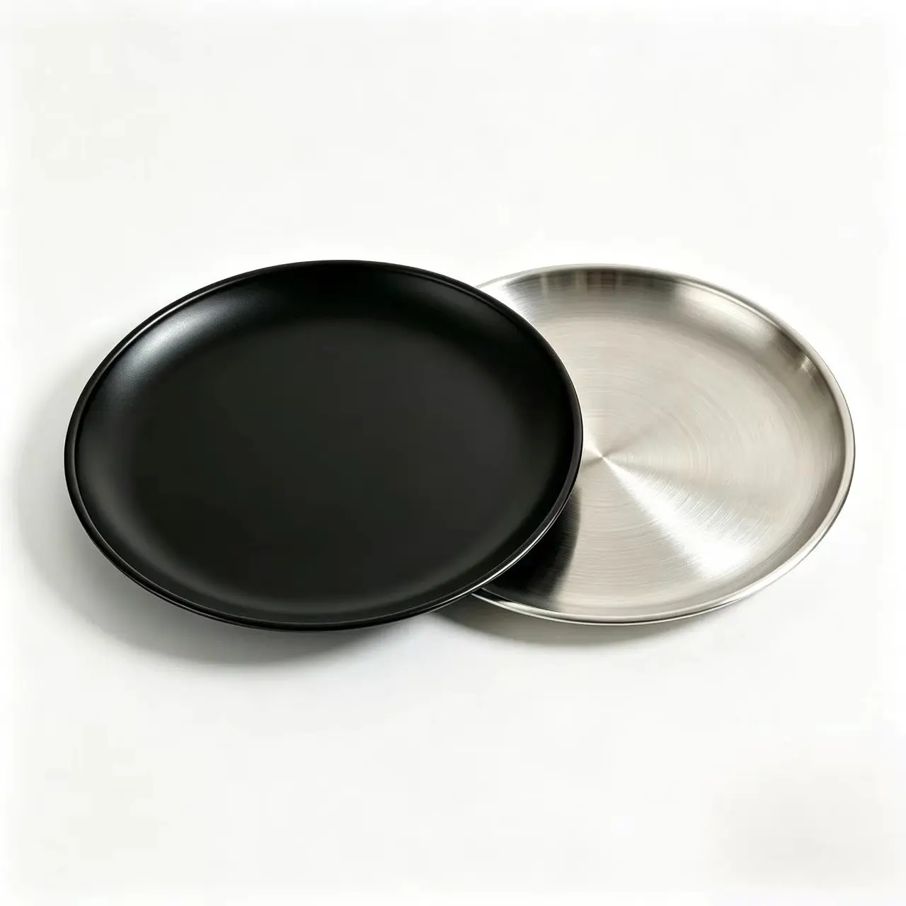 5pcs Stainless Steel Round Plates Set, Durable Non-Slip Food Grade Metal Camping Dishes Dinner Plates, Ideal for Outdoor Camping & Home Use