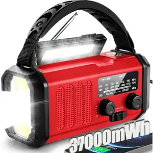 Weather Radio,37000mWh Portable NOAA/AM/FM Crank Radio, Reading Light, Solar Radio, SOS  Flashlight, Multiple Power Sources,for Hurricanes and
