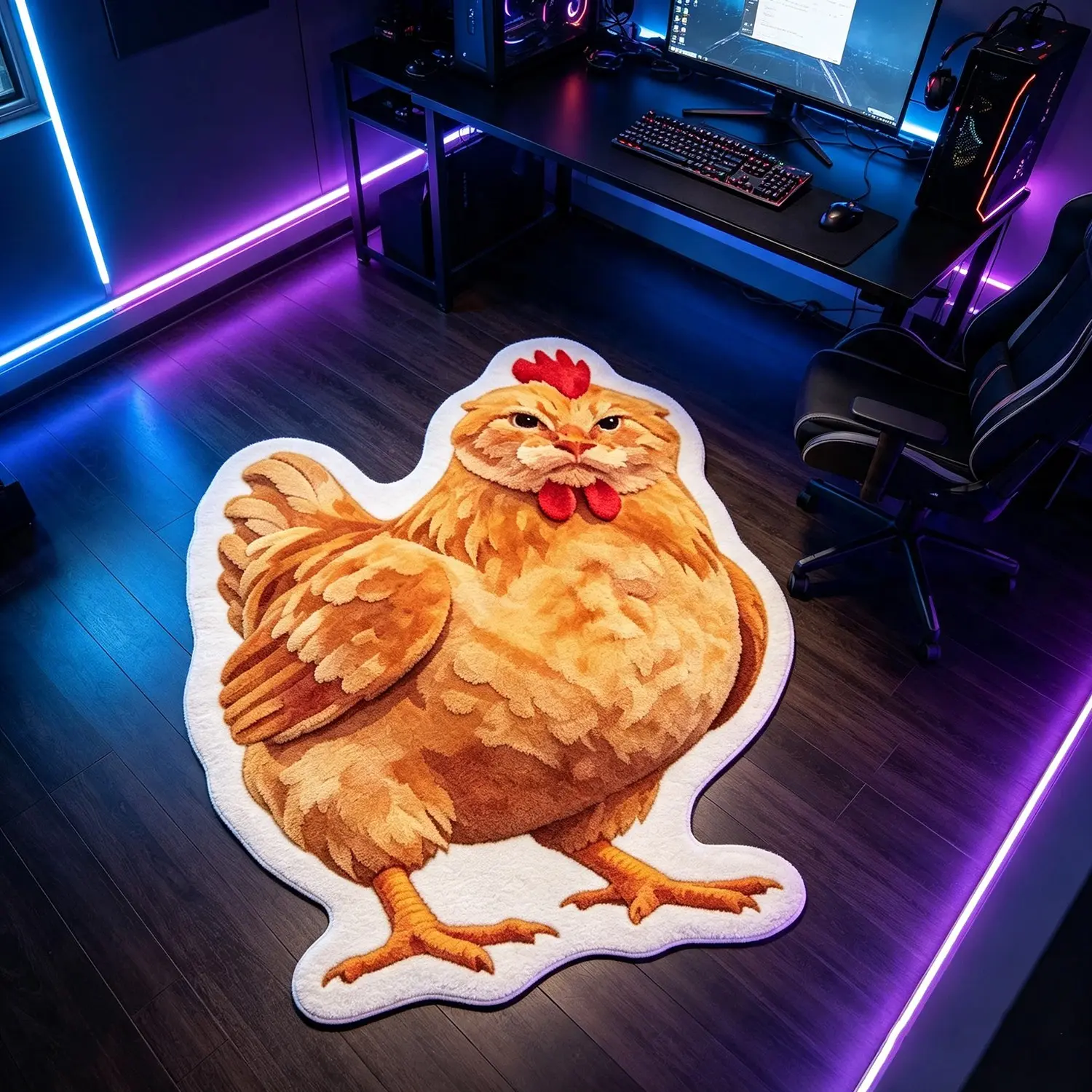 Funny Cat Head Chicken Body Rug, Trendy Fun Sheepskin Mat, Gaming Room Decor, Creative Bedroom Bedside Carpet, Washable, Young People's Home Goods