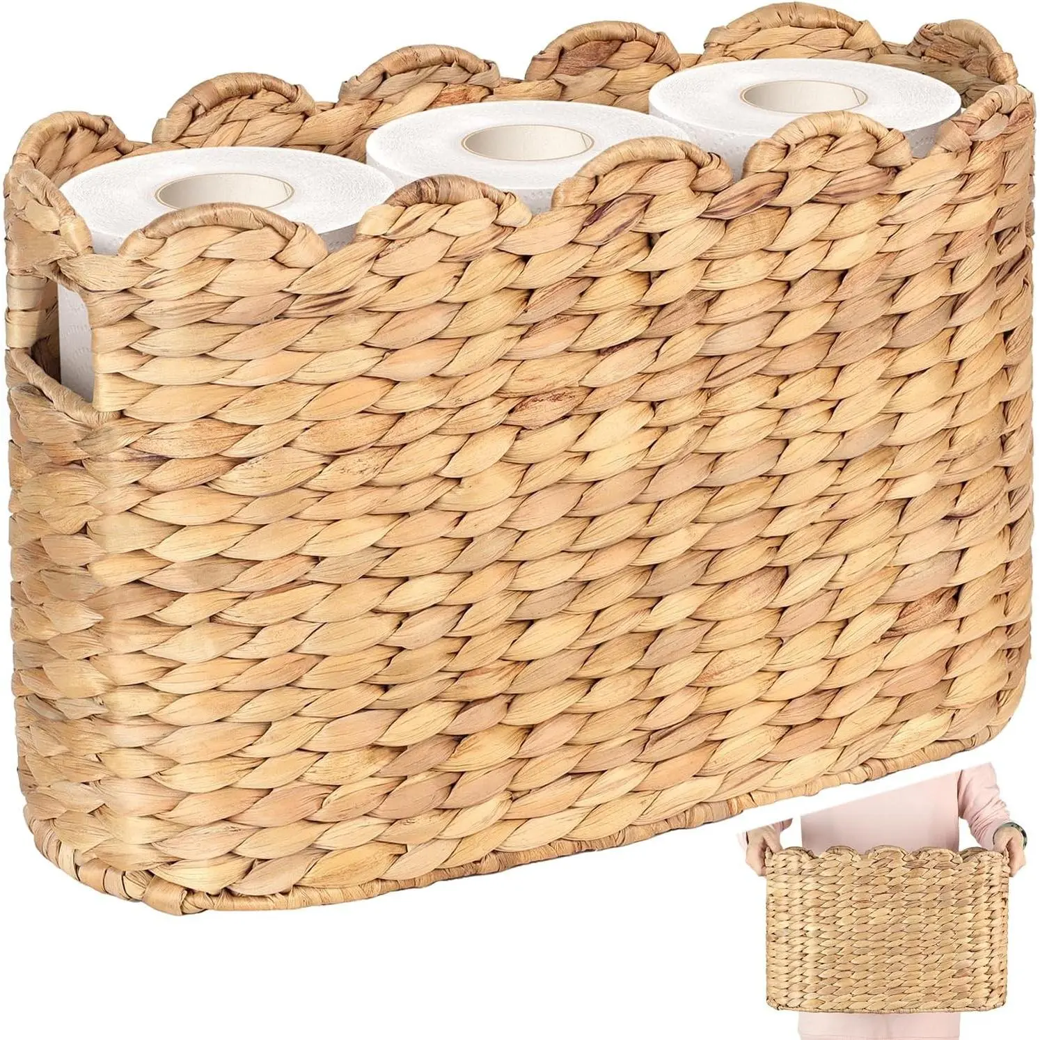 Toilet Paper Storage Baskets, Scalloped Water Hyacinth Baskets , Wicker Scalloped Basket for Storage, Toilet Papers Holder Wicker Basket, Toilets Paper Organizer, Bathroom Accessories Organizer...