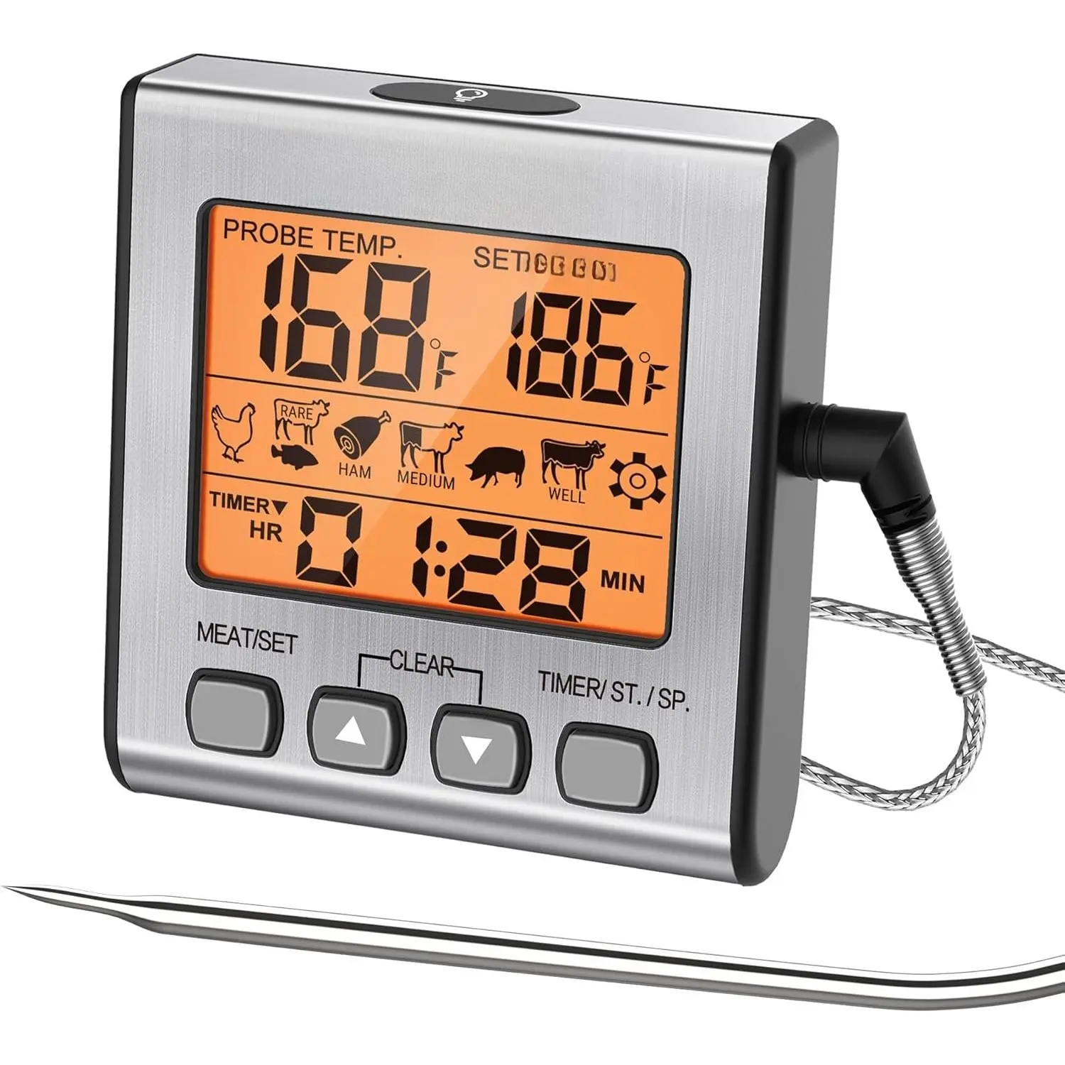 TempTrack Digital Meat Thermometer for Cooking and Grilling | BBQ  Thermometer with Backlight and Kitchen Timer, Grill Temperature Probe Thermometer for , Oven, Baking, Oil
