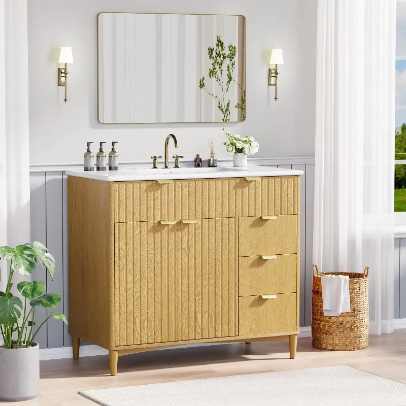 36" Bathroom Vanity with Sink, Single Freestanding Bathroom Vanity with Ceramic Top, Small Bathroom Vanity Cabinet with Storage for Bathroom