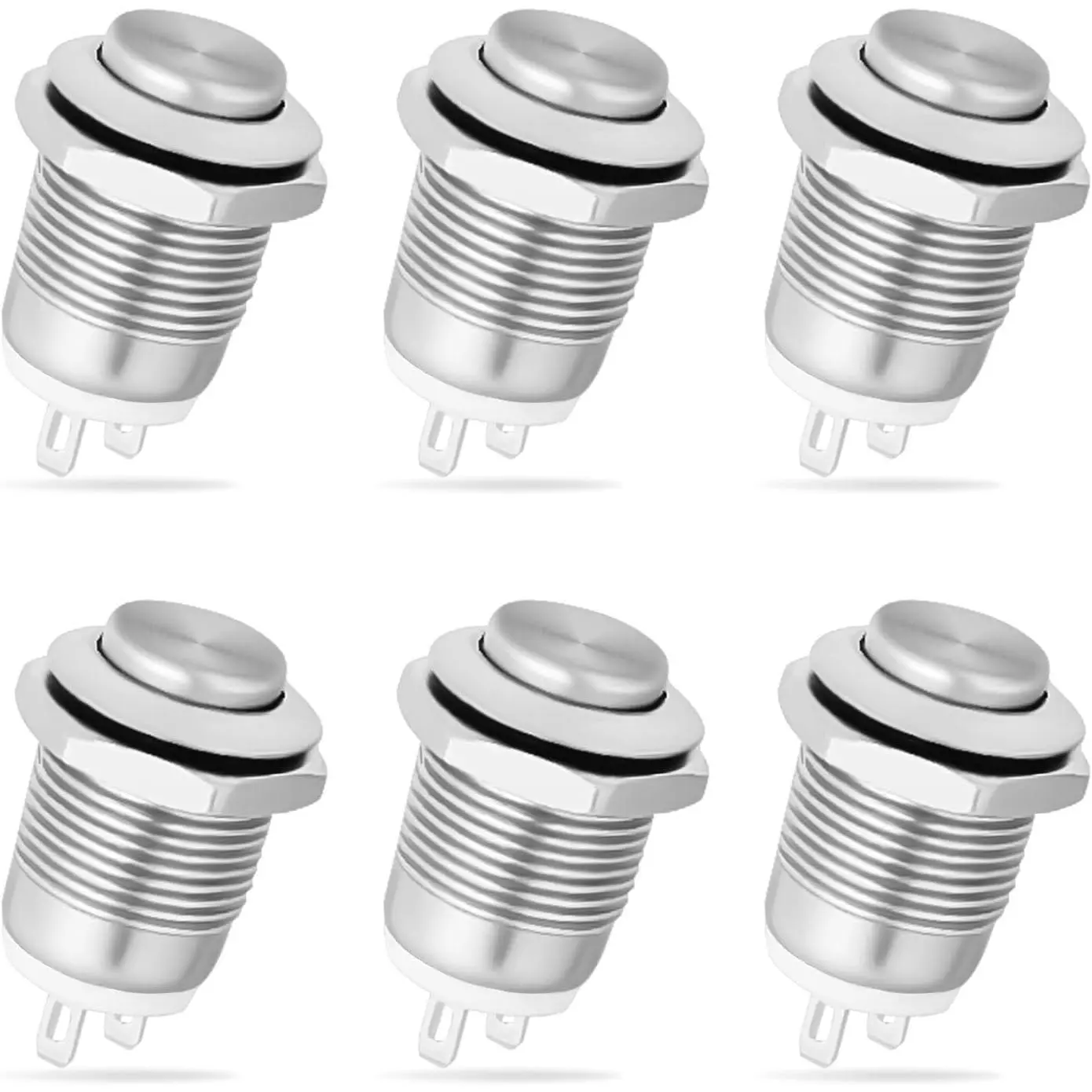 Nilight 12mm Round Momentary On-Off Toggle Push Button Switch, 6 x 2-Pin 12V Waterproof Stainless Steel Auto Switches with Cold/Fire/Heat Resistant, Outdoor Safe for Car, Boat