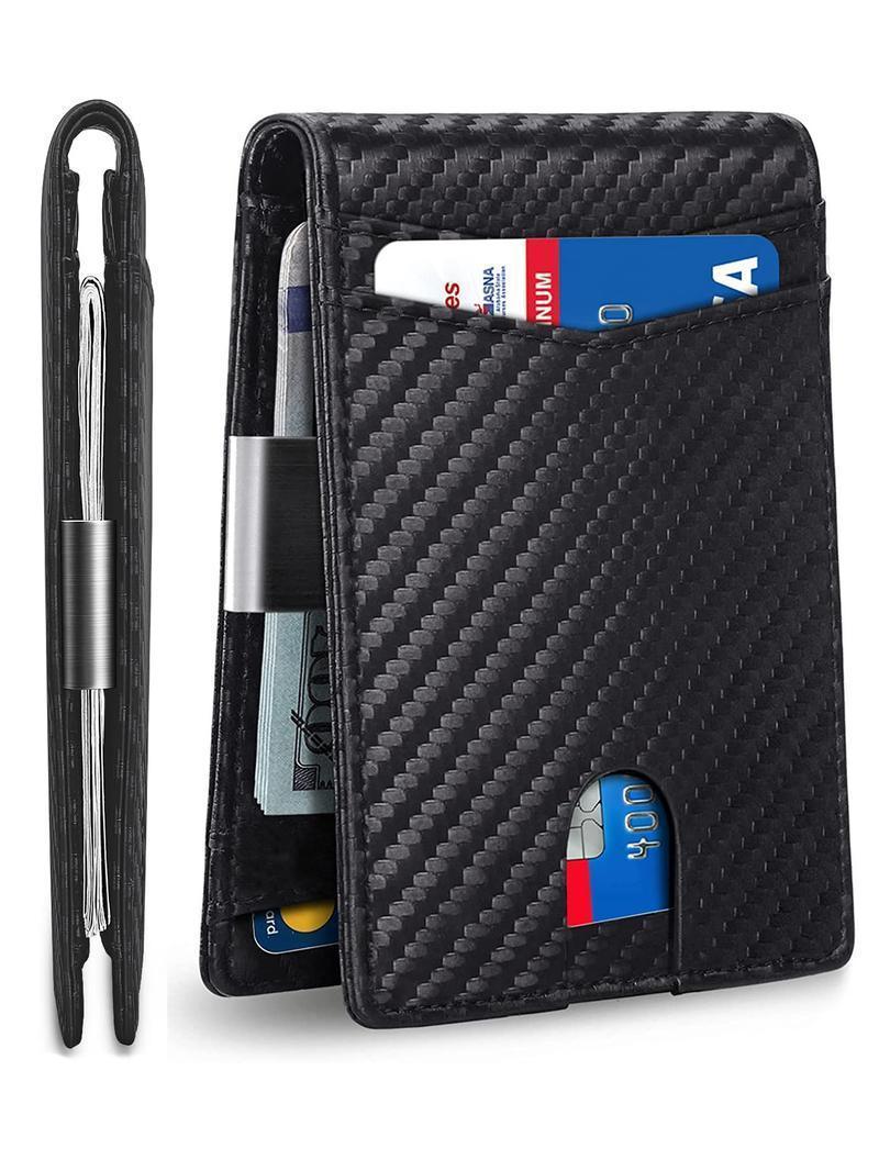Men’s Slim Carbon Fiber Pattern Bifold Wallet with Money Clip – RFID Blocking Credit Card Holder Minimalist Thin Pocket Wallet with Multiple Card Slots for Daily Use and Travel Blocking Wallet with Clip
