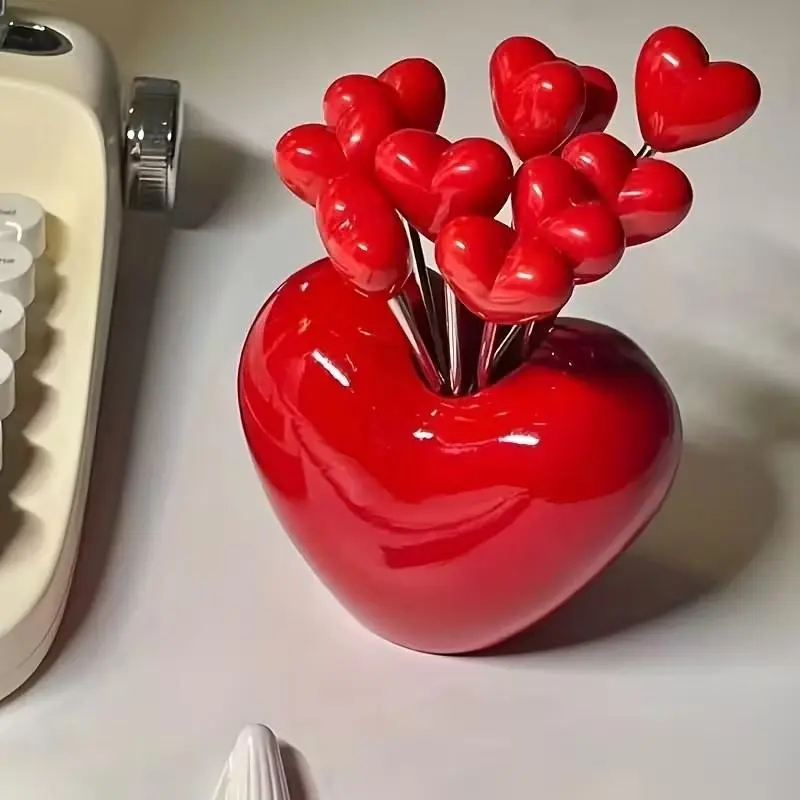 Stainless Steel Heart-Shaped Fruit Forks, 304 Stainless Steel Romantic Party Utensils, Durable Decorative Serving Forks for Festive Events