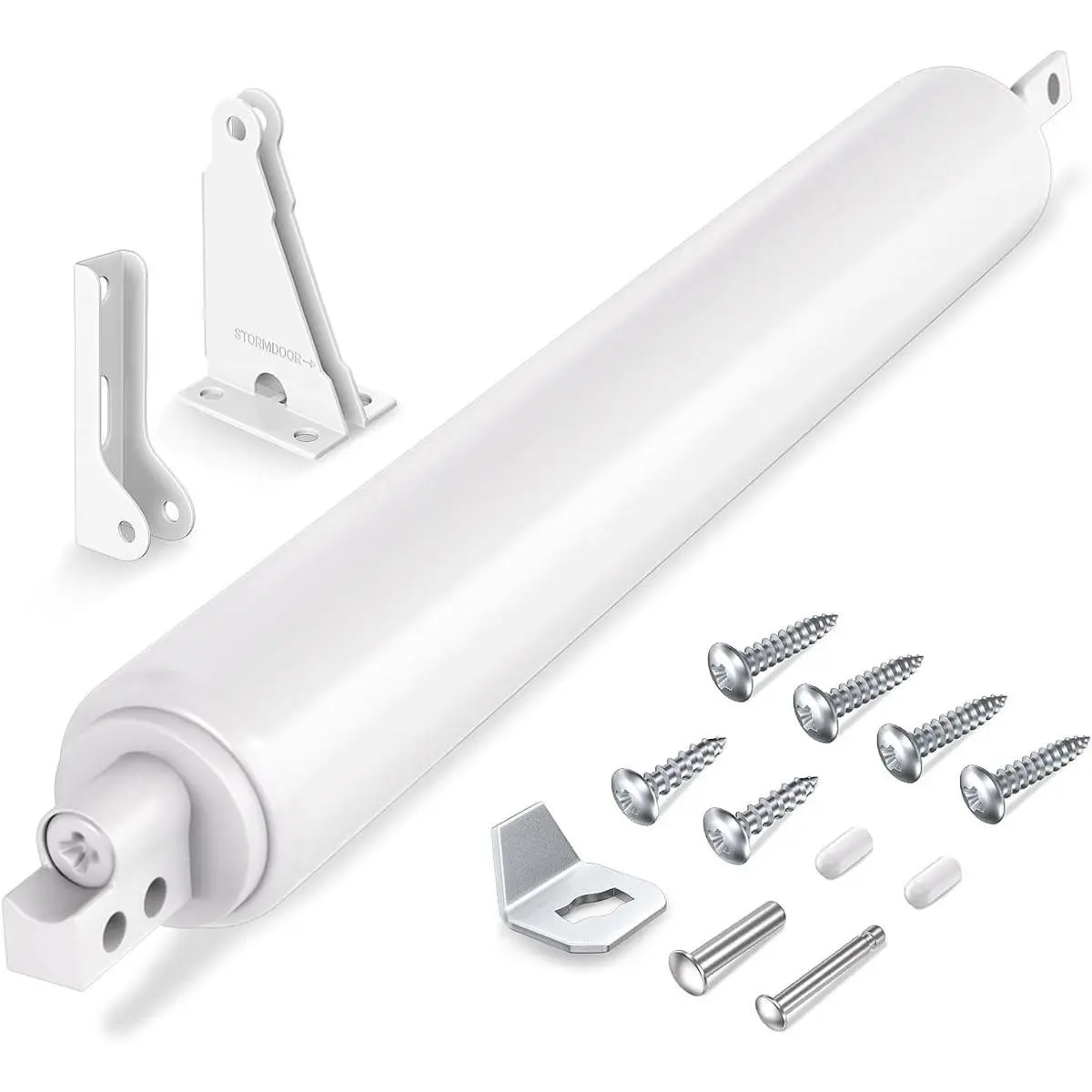 Automatic Storm Door Closer, Pneumatic Screen Door Closer with Adjustable Closing Speed, Window Closer Safety Closure with Hold Open for Storm (White)