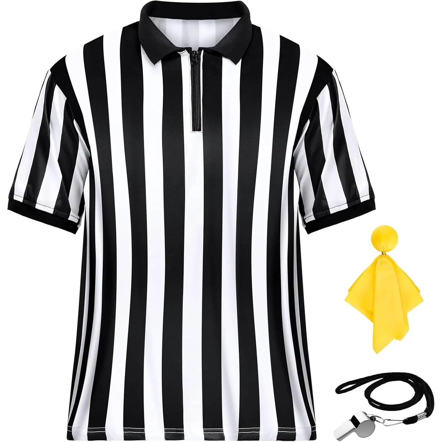 Men's Referee Costume Kit,Football Referee Shirt Umpire Jersey,Whistle,Penalty Flag for Soccer & Outfits