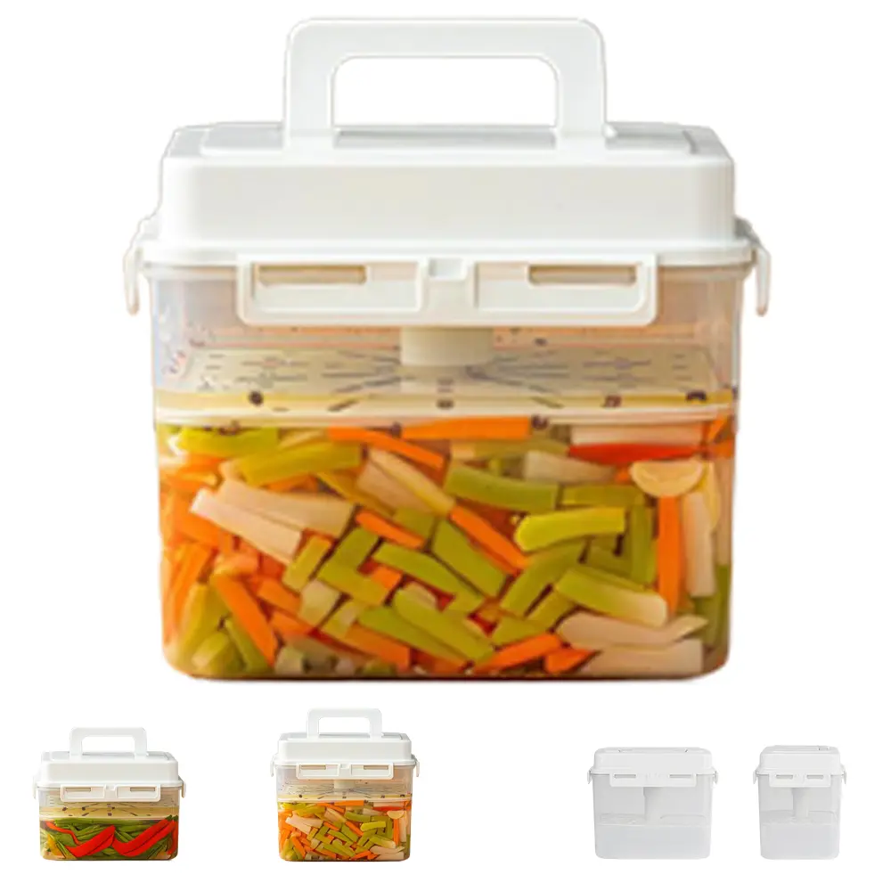 Airtight Kimchi Fermentation Container with Built-In Press Plate & Handle, Large Capacity Food-Safe Jar for Pickles, Olives, Chili Peppers, Leakproof Sealed Can for Grains, Fruits & Vegetables Fresh Keeping