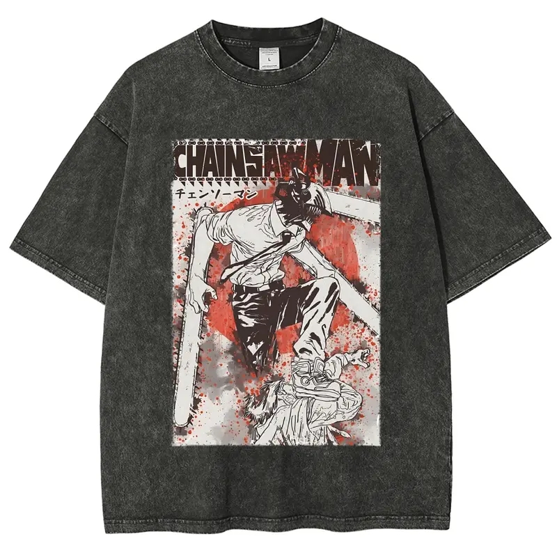Chainsaw Man Anime Vintage Tee 90s Graphic Tees Men's t Shirts Graphic Tee t Shirts Funny Graphic Tee Good Graphic Tees Men's Graphic Tees Streetwear Outfits Men Vacation Outfits Oversized Tshirt Men