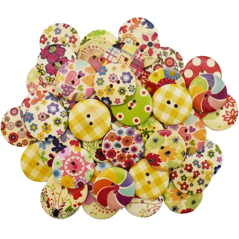50 count 30mm  Wooden Buttons in Bulk Buttons for Crafts Button Round Decorative Colorful for DIY Sewing Crafting Projects (30mm)