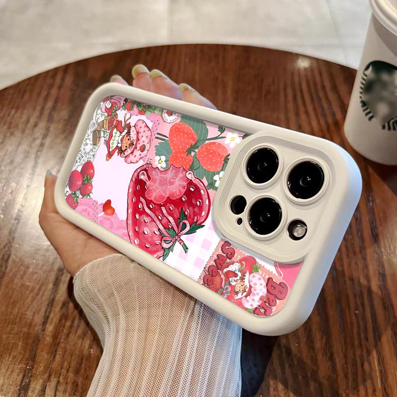 Strawberry Shortcake Pattern Phone Case, Soft Silicone, Fully Protected and Shockproof For iPhone 17 16 15 Pro Max 14 13 12 11 X Plus Air 17E Pink Girl Mini