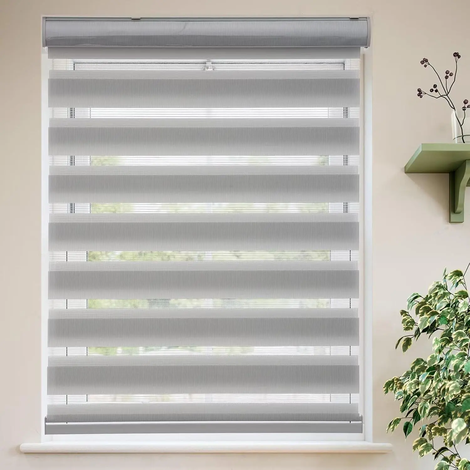 Roller Shades Zebra Blinds for Indoor Windows Cordless Day and Night Light Filtering Dual Layer Roller Window Blinds & Shades, Easy to Install, Size 38" W x 72" H, Grey