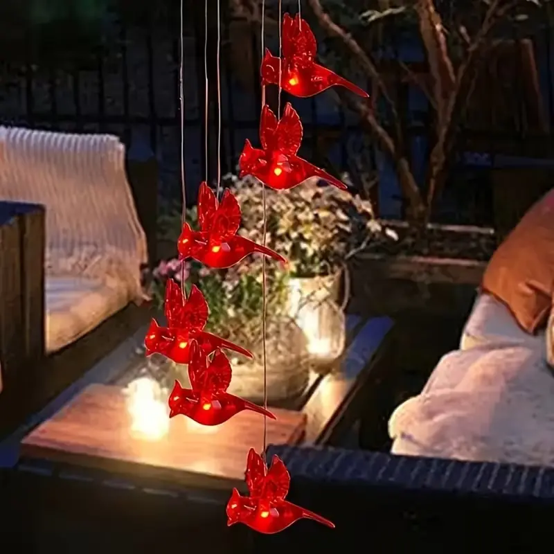 Solar Outdoor Wind Chime Hanging Light LED Decorative Lights - Cardinal Design, 1 Pcs Garden Terrace Decor, Unique Gift for Mom & Grandma, Garden Accessories