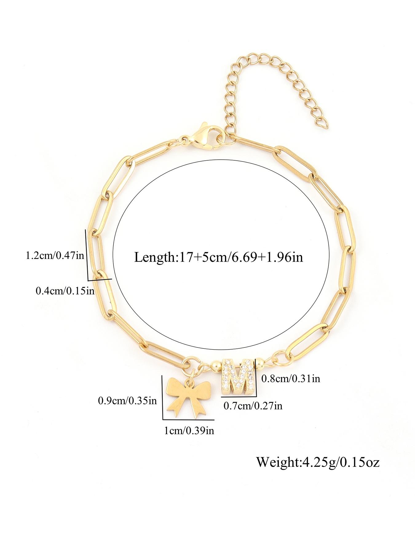 Bowknot Design Initial Bracelet, Rhinestone Decorated Link Bracelet for Women & Girls, Fashion Jewelry for Party, Daily Decor, Trendy All-match Jewelry for Gift, Personalized Jewelry