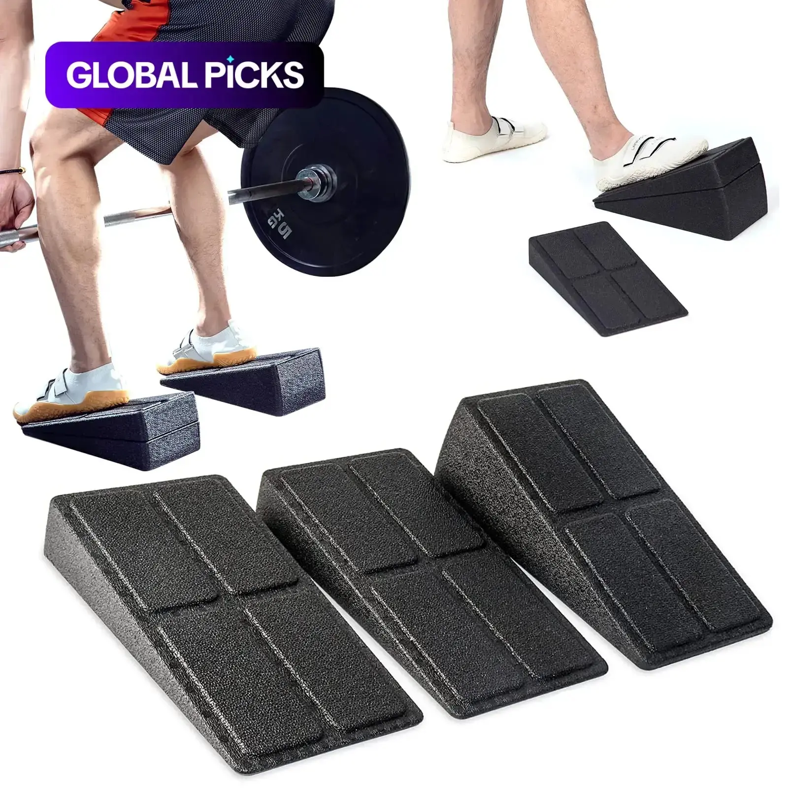 Deep Squat Wedge Blocks Set of 3 Non-Slip Foam Boards, Home Workout Foot Wedges, Yoga Equipment, Pilates, Leg Stretch, Calf Stretch, Fitness Accessories