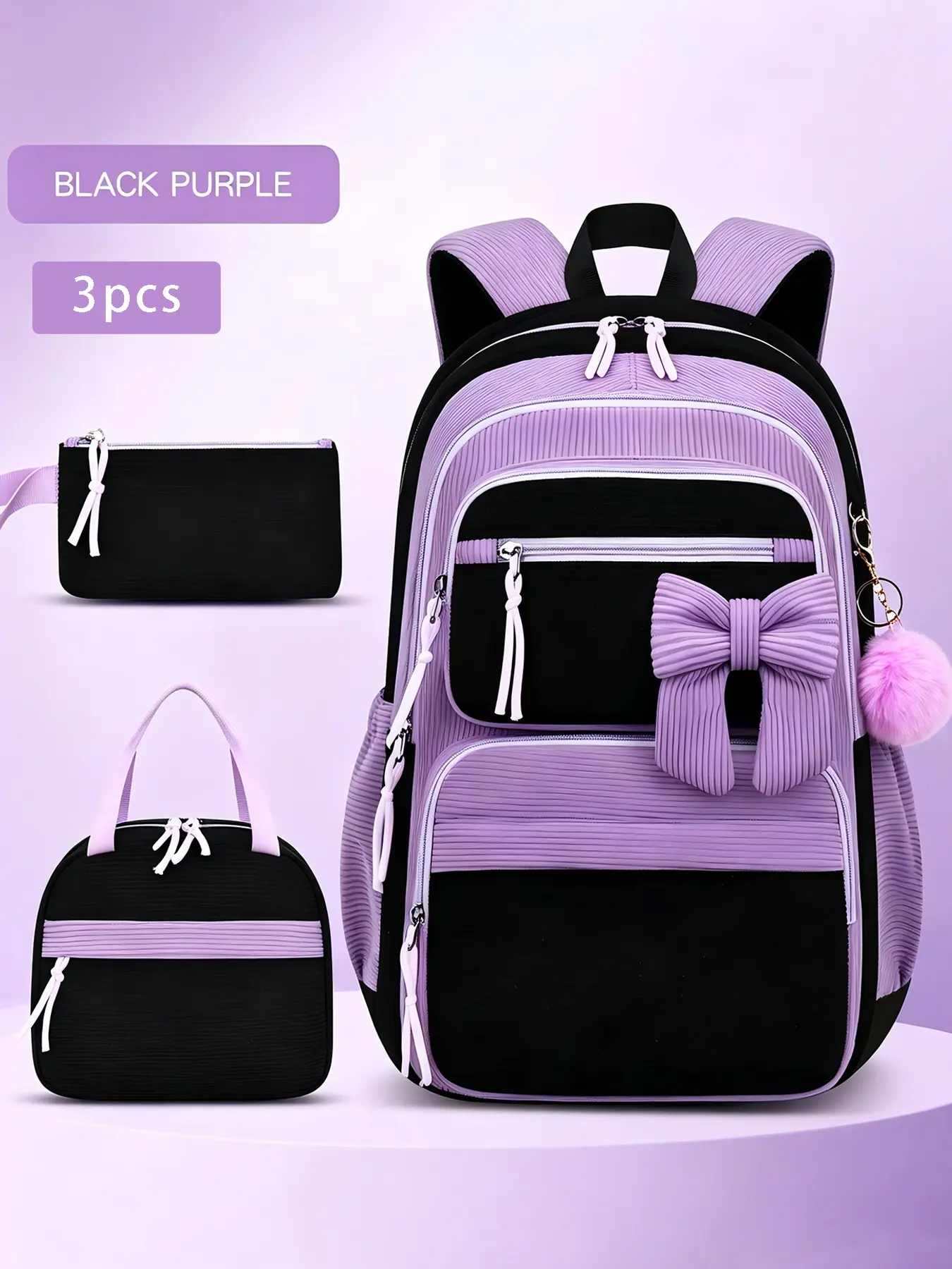 3pcs Minimalist Soft Tone Complete Backpack Combo Independent Meal Bag Stationery Bag Multi Outer Storage Pockets Travel Backpack Set Lightweight Carry Set for Outdoor Gathering Short Trip