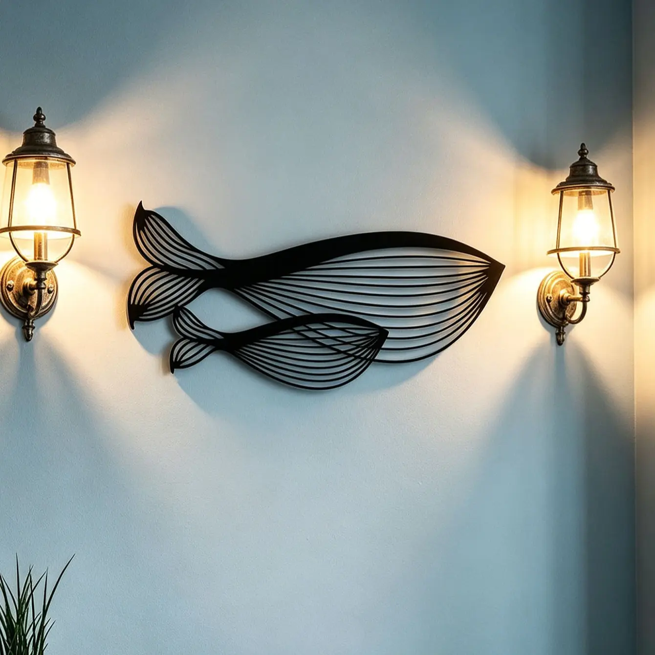 Metal Whale Wall Art Set, Minimalist Line Art Ocean Decor, Nautical Coastal Home Hanging Sculpture, Waterproof Indoor Outdoor Decor