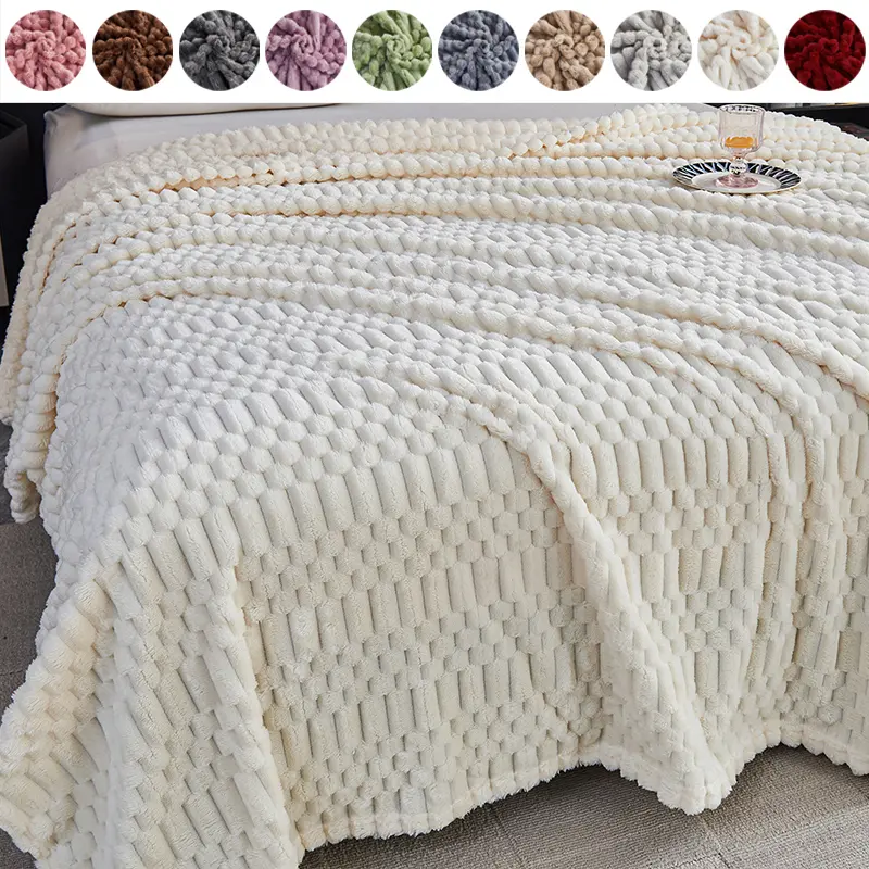 3D Bubble Textured Coral Fleece Blanket Thick Warm Flannel Nap Throw Sofa Bed Cover Multi-color All Season Machine Washable