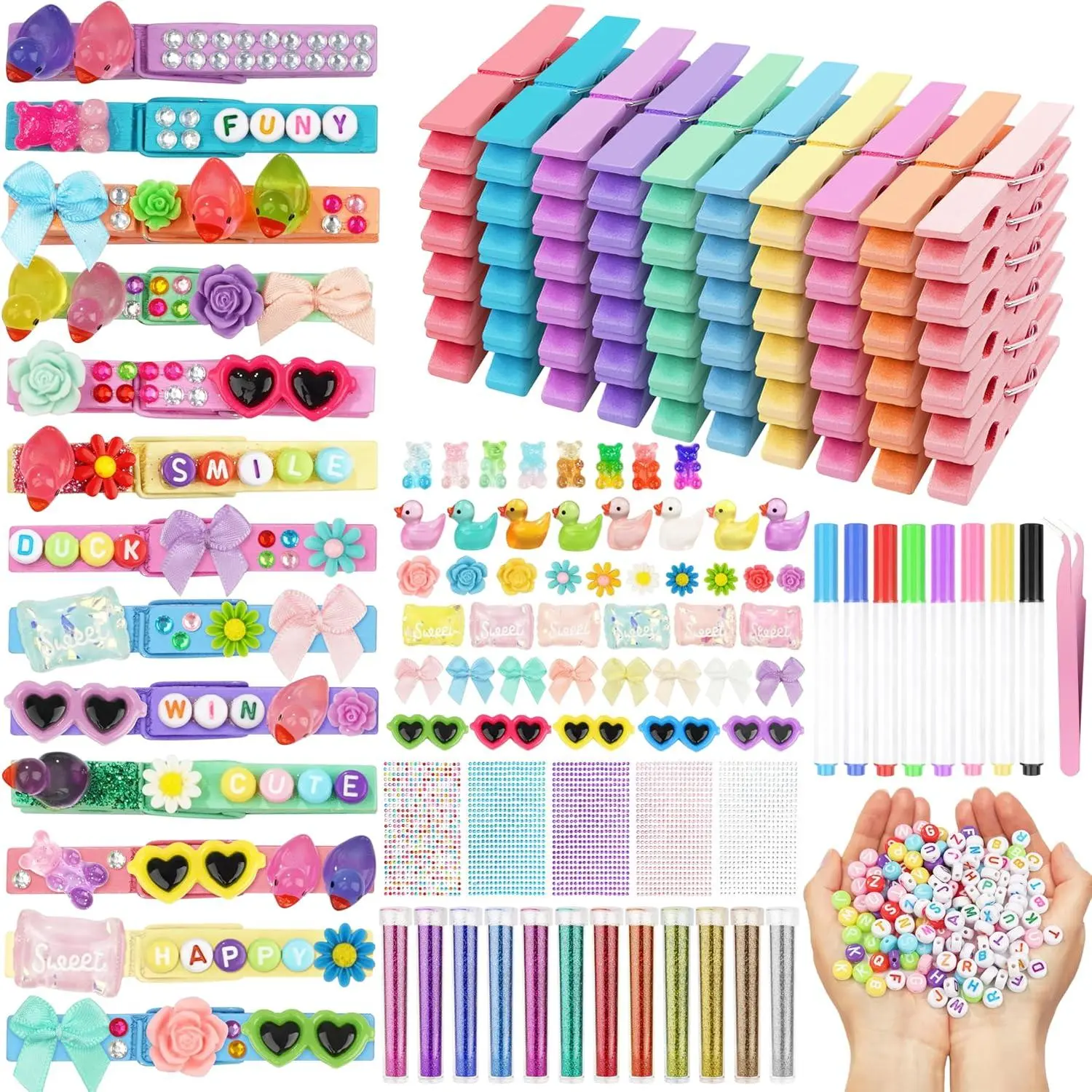 100 Set Cheer Pins Spirit Clips Cheerleader Wooden Clothes Pins for Backpack DIY Cheer Pin Decorations Cheer Gift Bulk for Team with Resin Animal Bow Eyeglass Flower Sticker (100, Cheer Set)