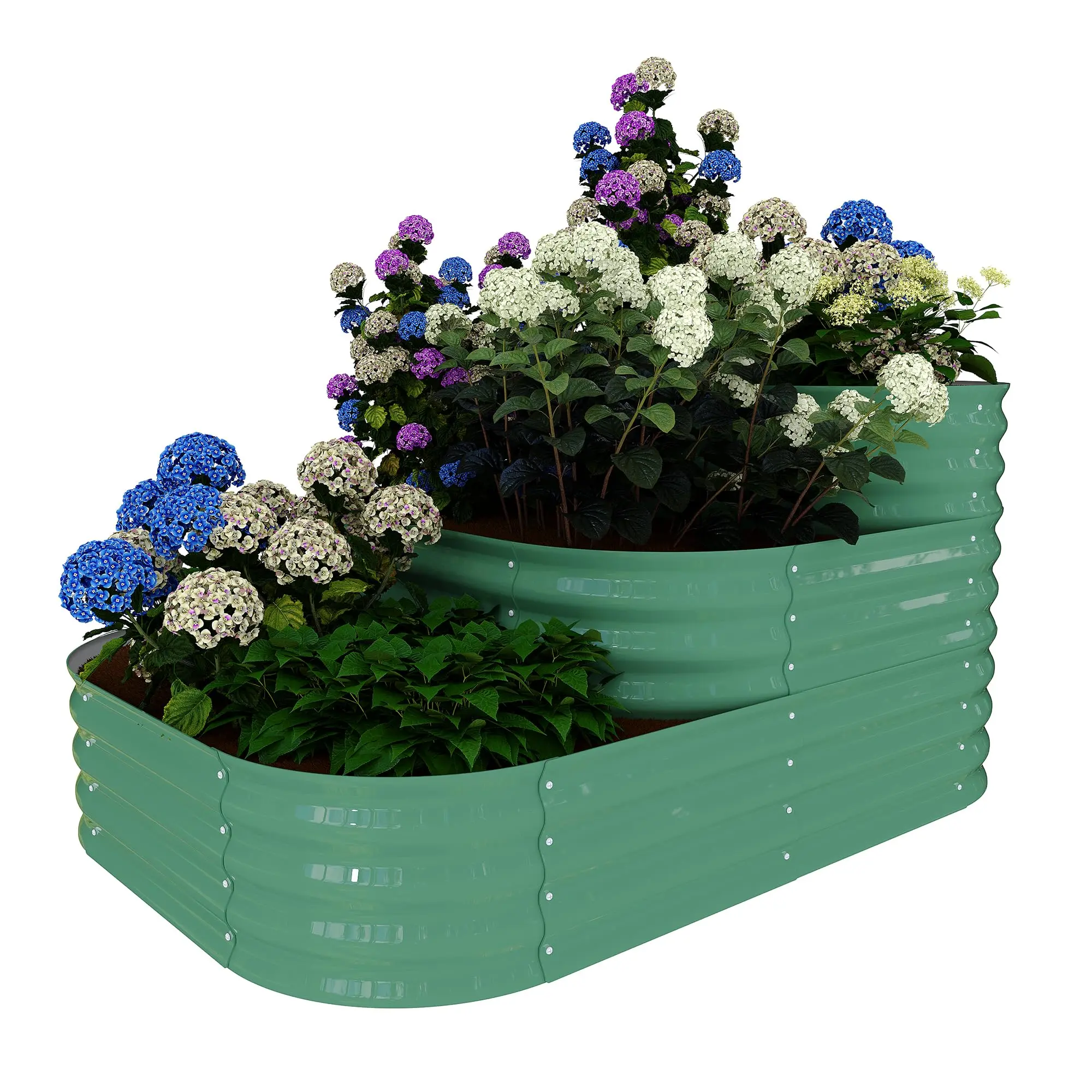 Green Galvanized Raised Garden Bed, 3-in-1 Modular Open Base Planter Box for Deep Root Veggies Herbs Flowers