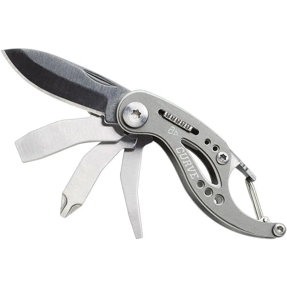 Curve 6-in-1 EDC Keychain, Screwdriver, Bottle Opener,Gray| 6-in-1 tool, compact carry tool, knife, screwdriver, bottle opener, keychain clip, gift for men