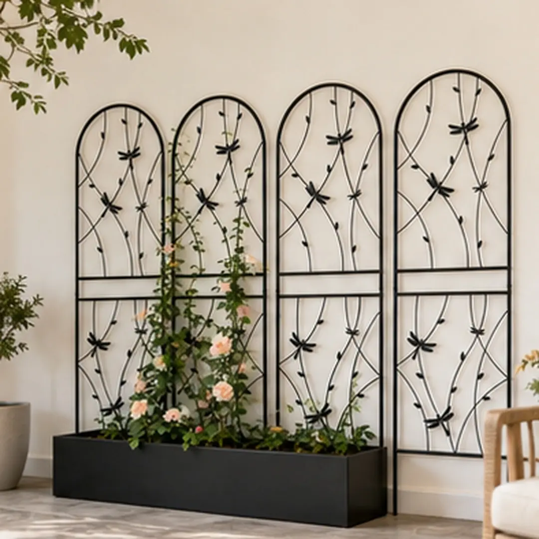ARCH 4-Pack Iron Garden Trellis (19.70in W x 71.00in H, 16.30lb) - Rustproof Dragonfly Decorative Black Heavy-Duty Metal Garden Lattice, 4-Piece Plant Care & Support for Climbing Plants, Outdoor Use, Assembly Required, Adds Visual Interest, Plant Support