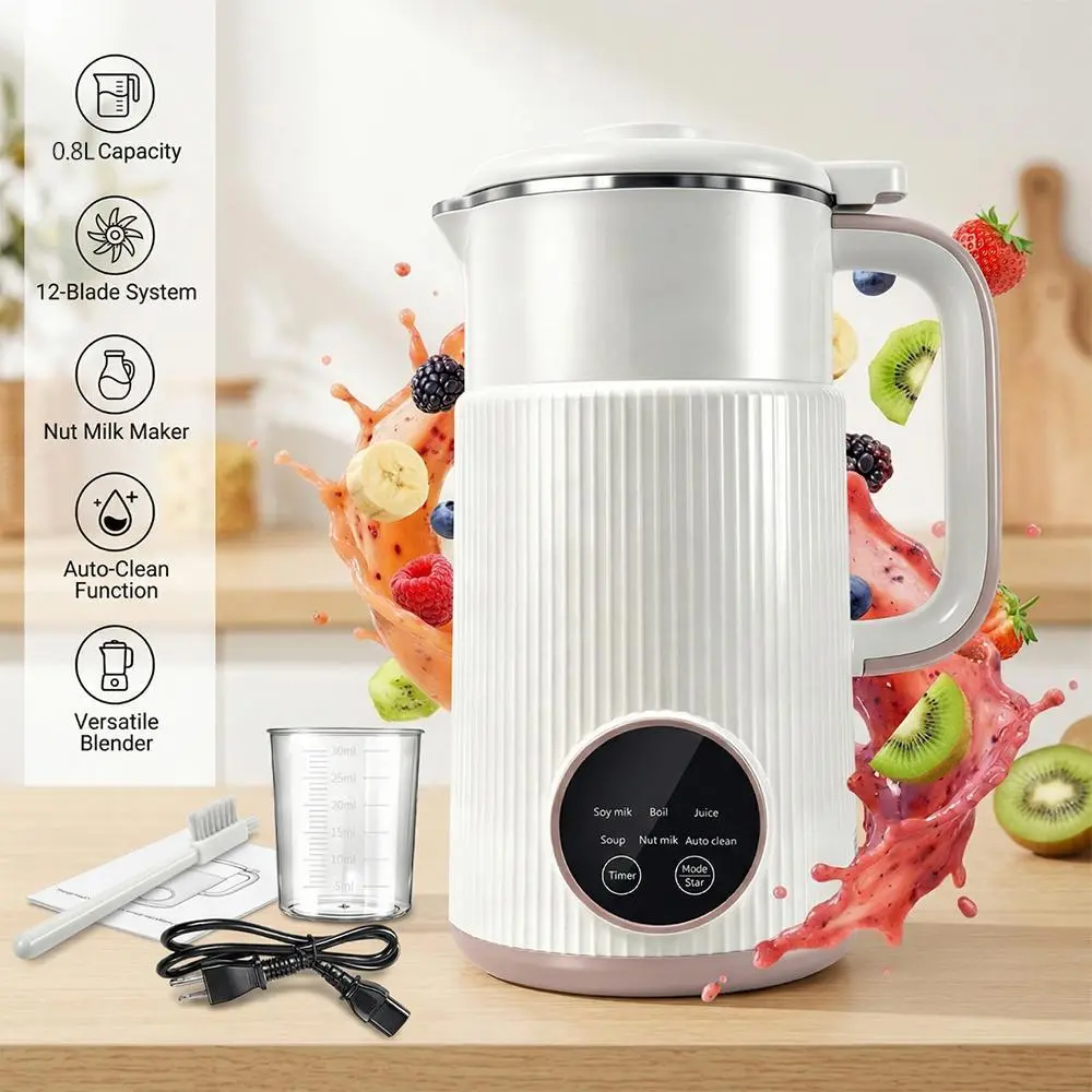 Tabletop Soy Milk Maker & Multifunctional Juicer Cup - Compact 220V~50Hz Heating Kitchen Appliance, 800mL/600mL Capacity, Stainless Steel Blade, Quiet Automatic, Timer, Self-Cleaning, Touchscreen Juicer Machine, Polypropylene#DealsForYouDays