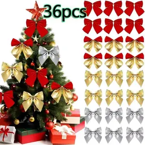 12/24/36pcs Small Christmas Bow Christmas Decoration 5.5cm For Home Gold Red Bowknot Xmas Tree Ornaments New Year 2026 Supplies