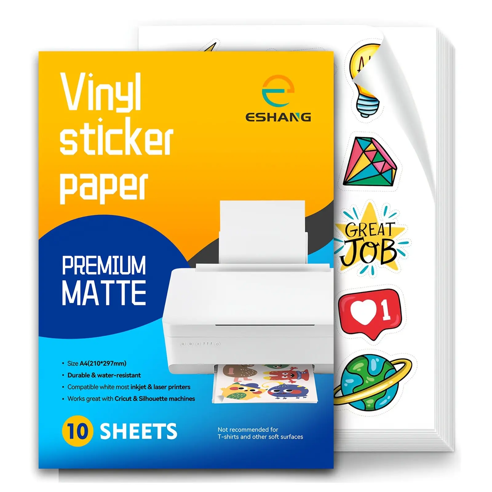 10 Sheets Printable Matte Vinyl Sticker Paper, A4 Size (21.08x29.72 Cm), Suitable for Inkjet Printers, Durable & High-Quality Material, Sticker Decal
