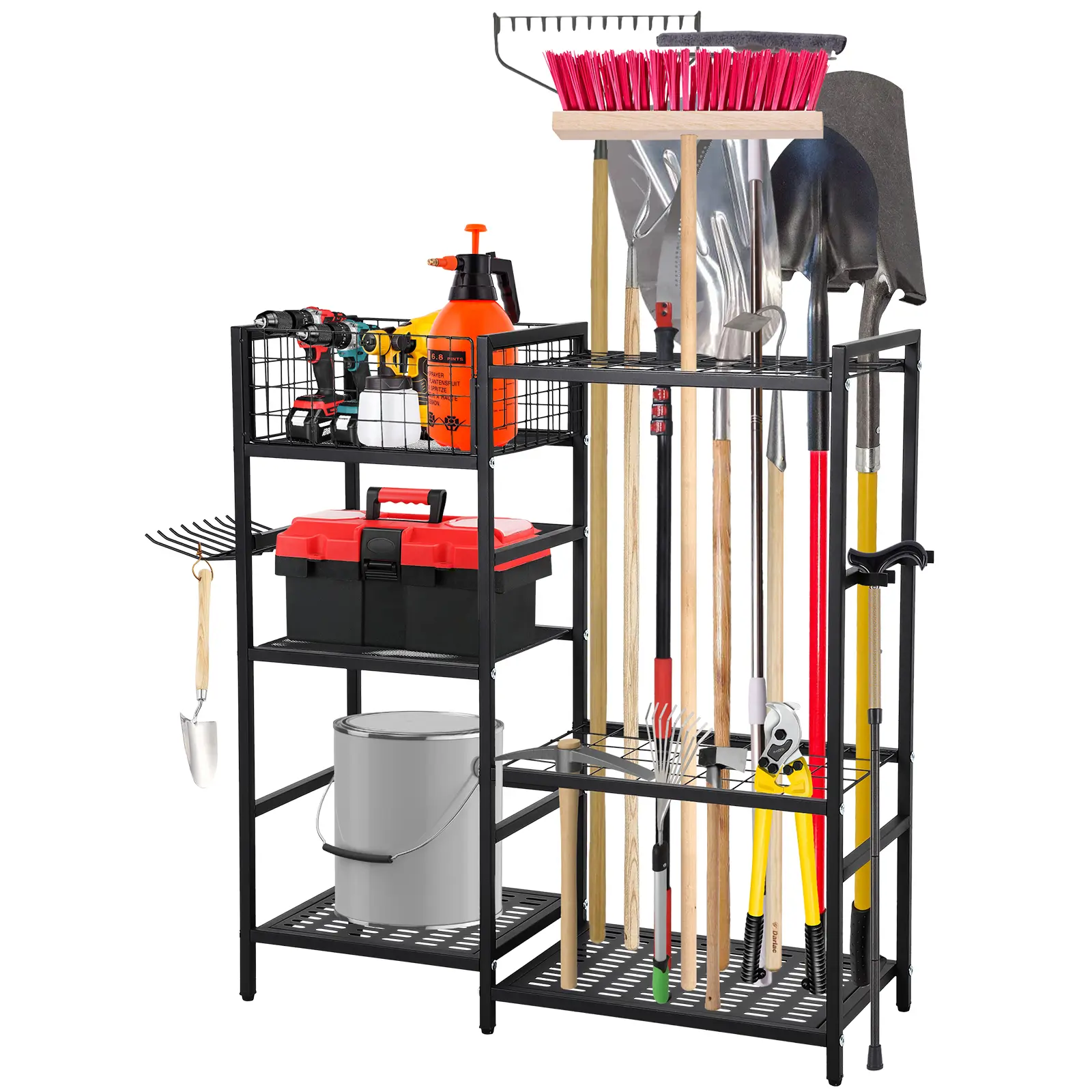 Heavy Duty Garden Tool Organizer Rack, Steel Yard Storage with 35 Slots for Shovels, Rakes, Brooms, Yard Tools Tower Rack