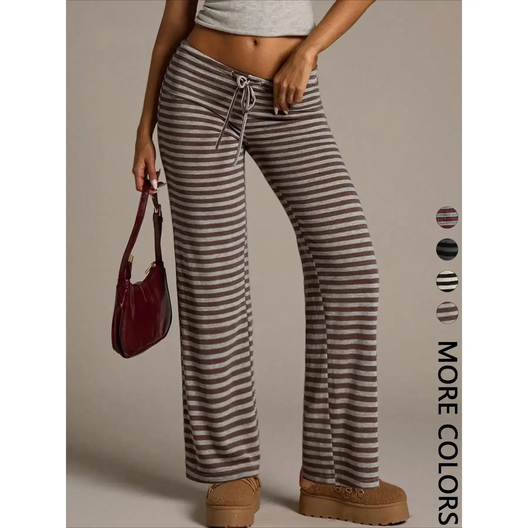 Women's Casual Striped Loose Long Pants, Perfect for Daily Wear, Ladies Fashion Bottoms, Casual Style Bottoms, All Seasons Casual Fitted Trousers, Womenswear, Casual Travel Slacks, Casual Chic Bottoms, Casual Lounge Pant