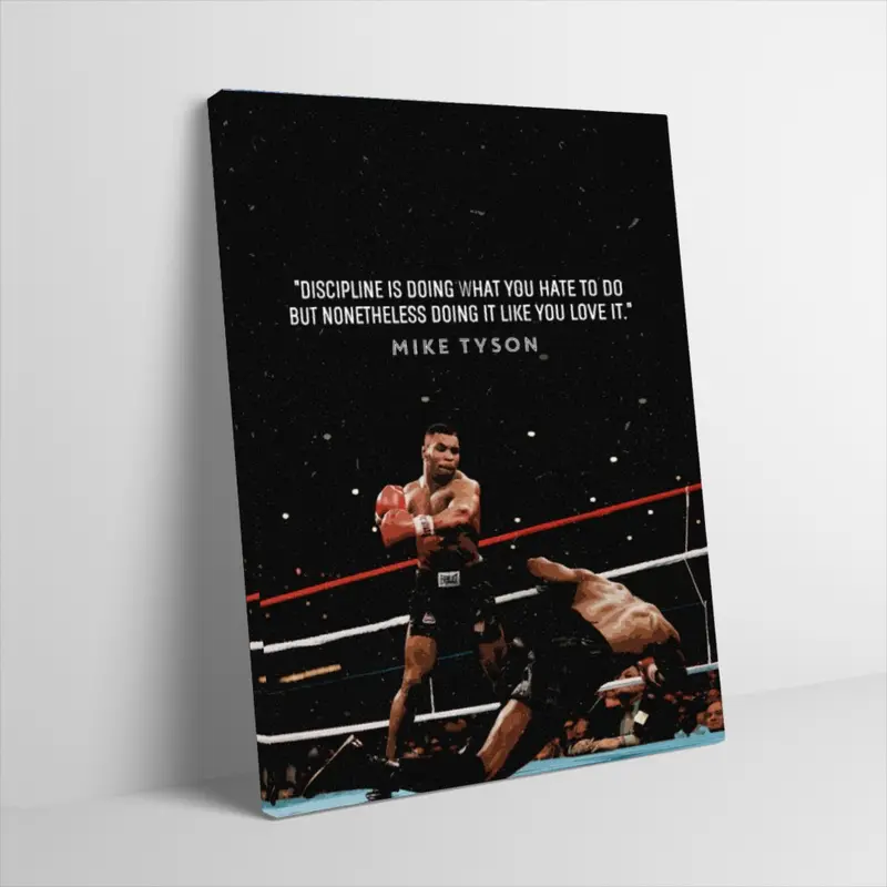 Tyson Boxing Motivation Poster Canvas Wall Art Discipline Quote Training Fight Scene Photo Print Inspiring Sports Star Wall Decor Motivational Decor for Home Gym Boy Bedroom Man Cave Unframed