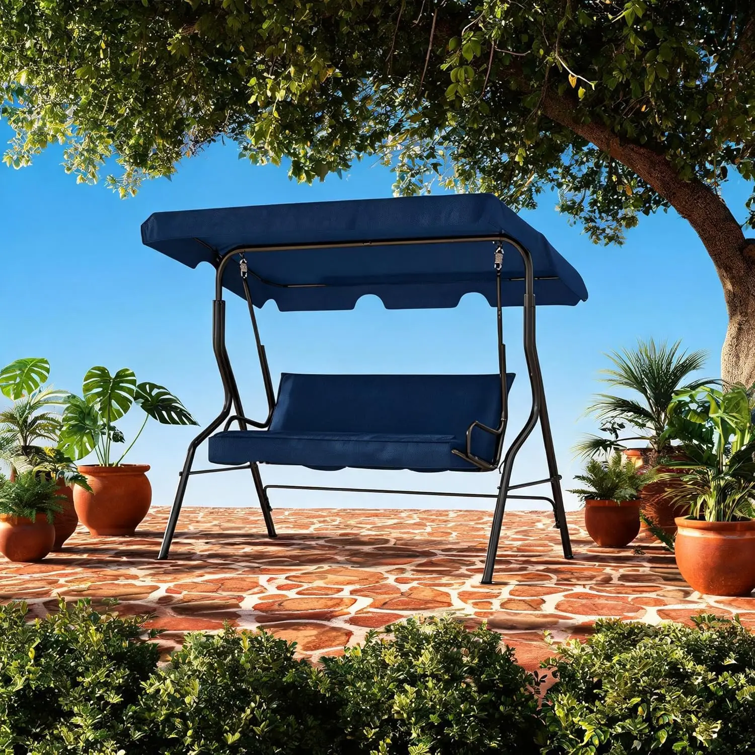 3-Seat Outdoor Swing Chair – Adjustable Canopy, Waterproof Cushions, Heavy-Duty UV-Resistant Steel Frame – Patio Glider Bench for Garden, Backyard, Lawn, Porch