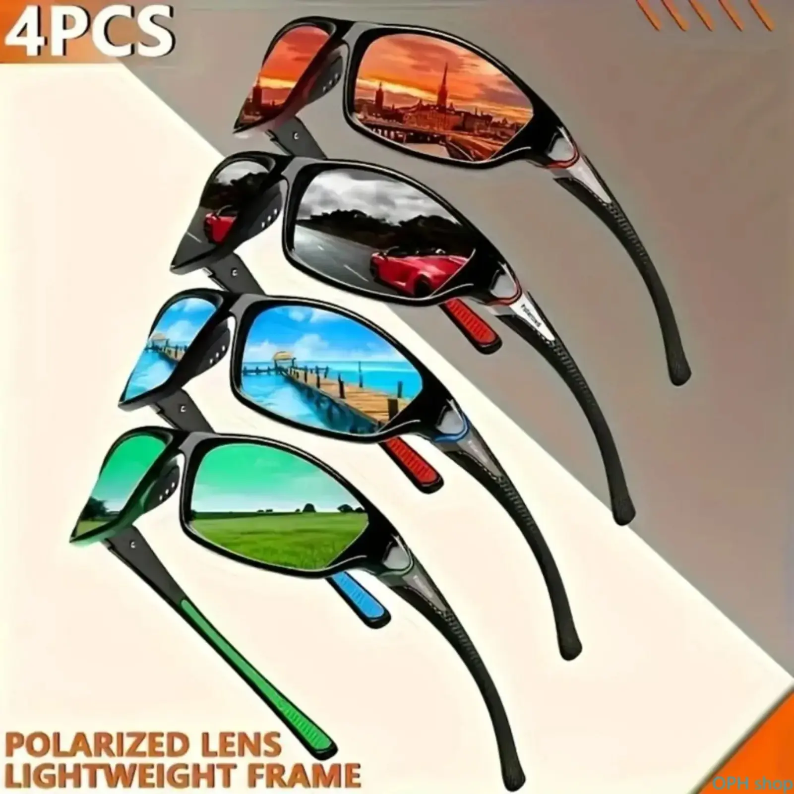 Unisex 4-Pack Polarized Sports Sunglasses, Full-Frame Lightweight PC TAC Lens, UV Protection Anti-Glare, Durable Shock-Resistant, for Cycling Travel Driving, Fashion Accessory Eyewear Multi-Color Set