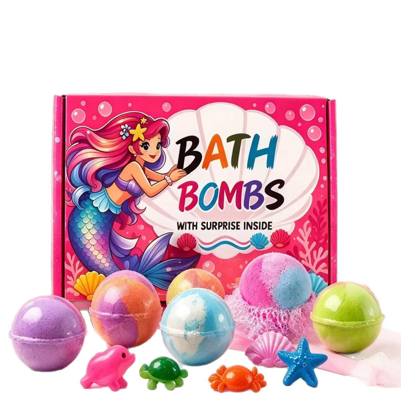 Mermaid Bath Bomb Gift Set, 12 Pieces, Ocean Figurines Inside, Gentle Formula, Perfect for Kids, Birthday & Holiday Gifts