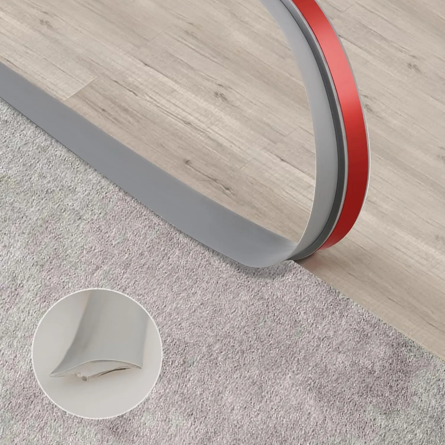 Carpet to Tile Floor Transition Strip, Grey Self-Adhesive Threshold Edging Trim (Length 3m, Cover Thickness Within 5mm)