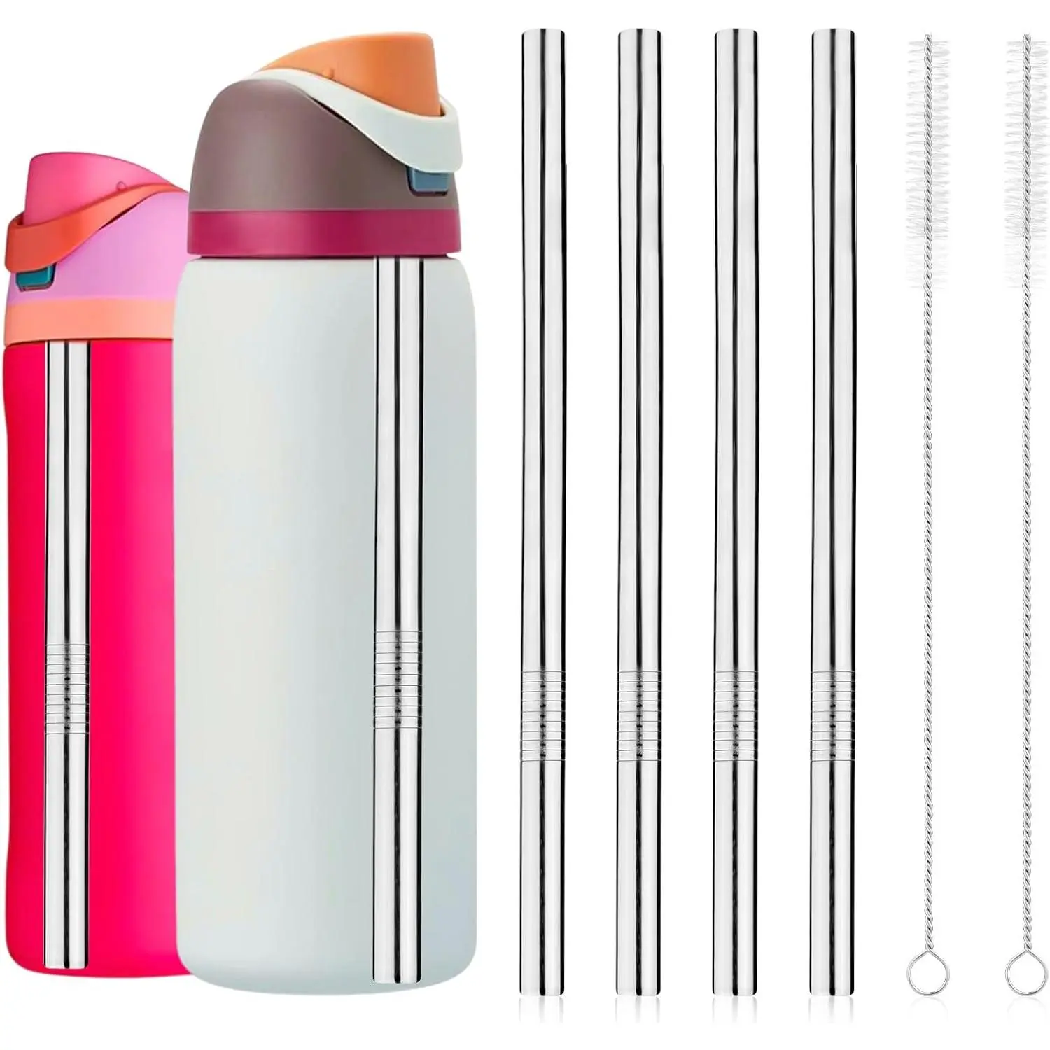 Metal Straw  for  Water Bottle 24 oz 32 oz Accessories |  Stainless Steel Straws,   Include 4  Straws and 2 Cleaning Brushes