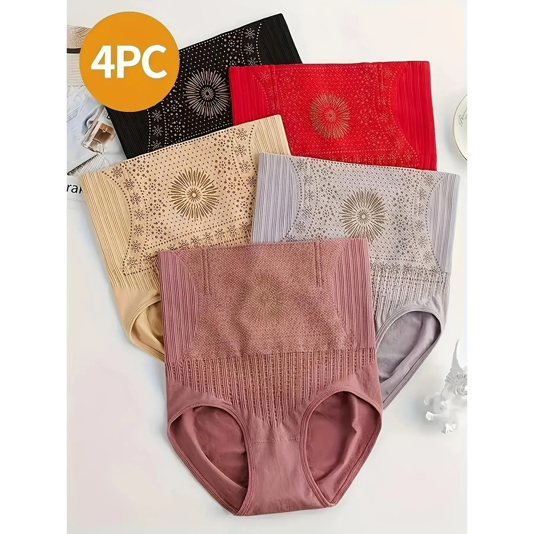 4 pairs of high-waisted shapewear pants, designed with abdominal control and butt-lifting features, intended to help shape the body's contours and control the abdomen Women's high-waisted butt-lifting slimming pants, tight-fitting shaping pants