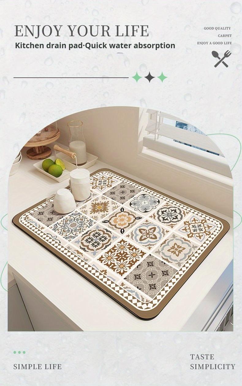 A Bohemian-style Drying Mat - Super Absorbent, Quick-drying, Non-slip, Heat-resistant Diatomaceous Earth Countertop Mat, Retro Mosaic Floor Mat, Suitable for Dining Tables, Coffee Machines, Washing Machines, Kitchens, Bathrooms, Stylish Home Decor.