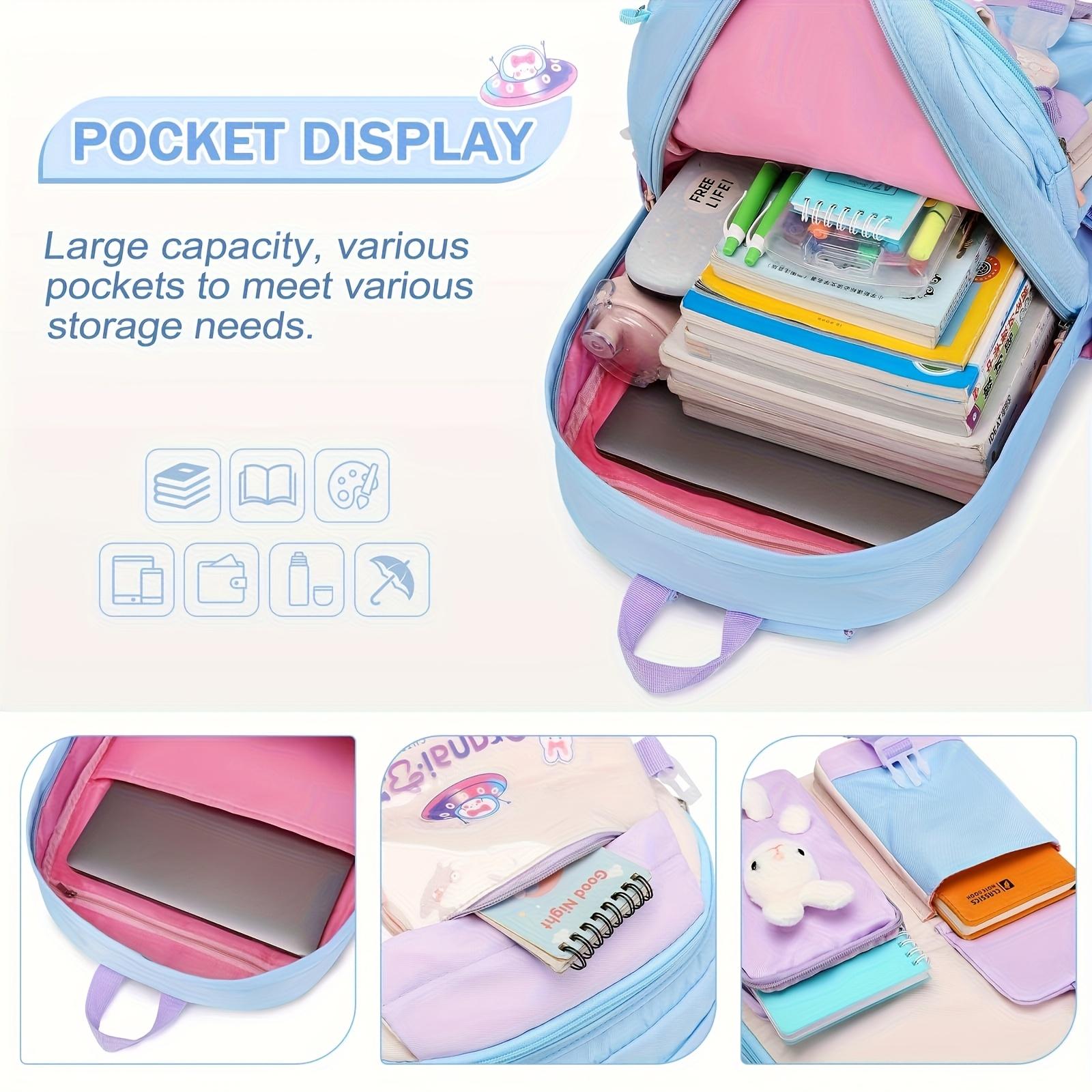 (New)Cute Rabbit Girls Backpack Three-Piece Set: Includes Handbag and Pencil Case, Lightweight Nylon Material, Adjustable Straps