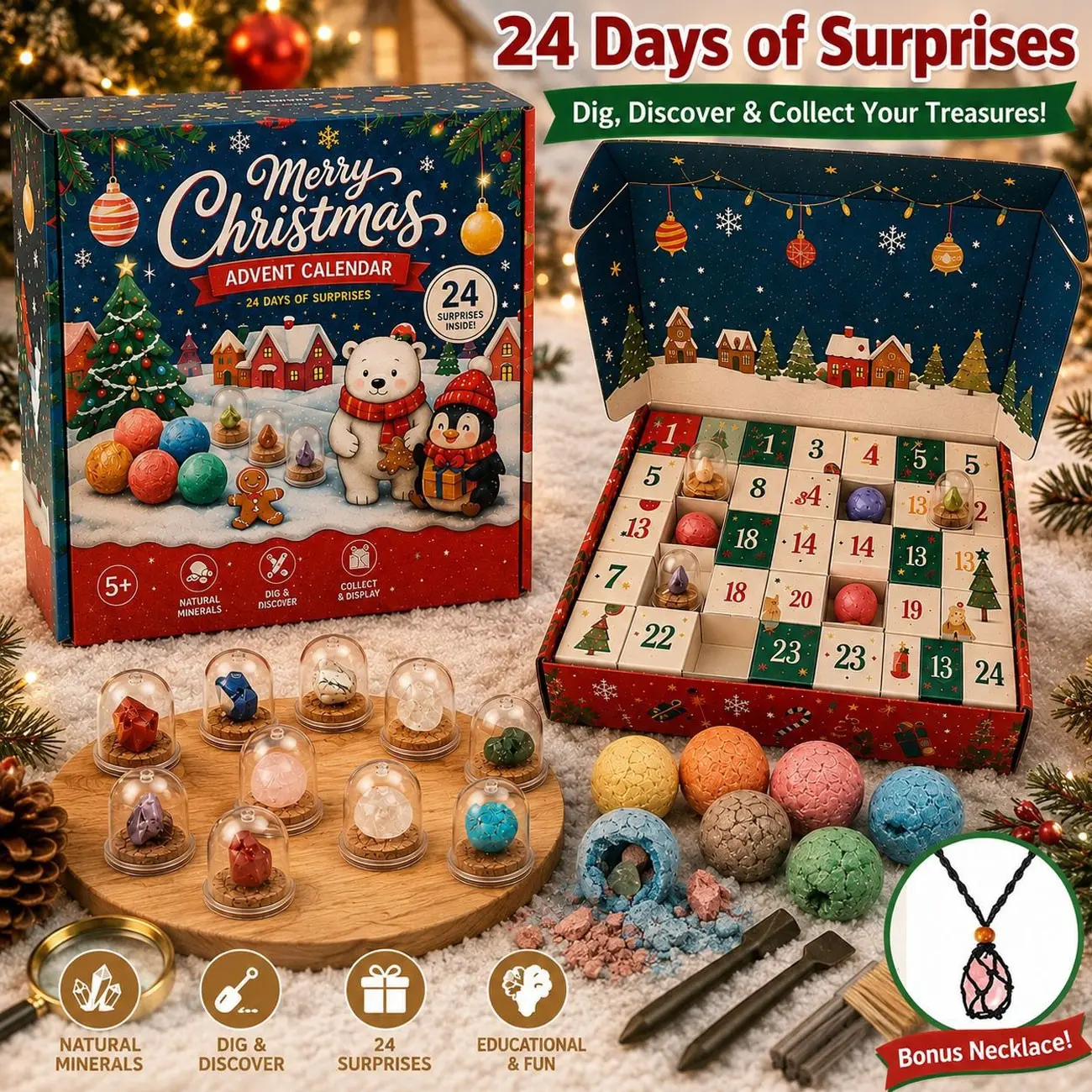 Christmas Punch Surprise Box, Advent Calendar Blind Box Toy Set, Countdown Gift Set, Perfect Holiday Present for Kids