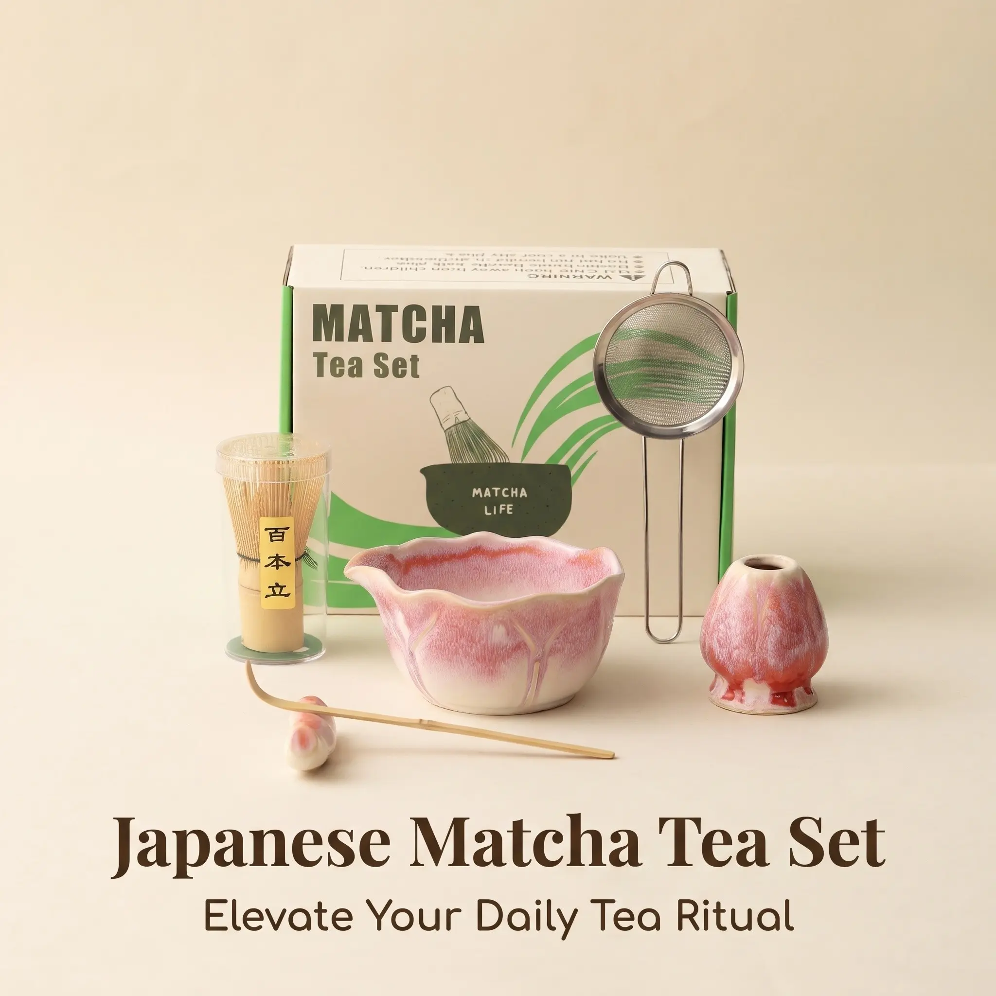 5-Piece Ceramic Matcha Set, Handmade High-Temperature Fired, Durable and Easy to Clean, Perfect for Home, Outdoor, Office, Gifts