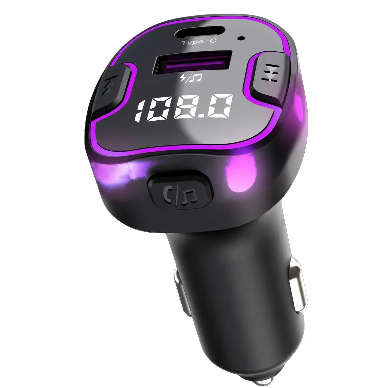 2026 New Car Bluetooth-compatible Fm Transmitter Bt5.0/5.3, Dual USB + Type-C Fast Charging Supported 15w, Mp3 Player, Hands-Free Call, Ambient Light, Universal Wireless Car Adapter, Car Connectivity Adapter