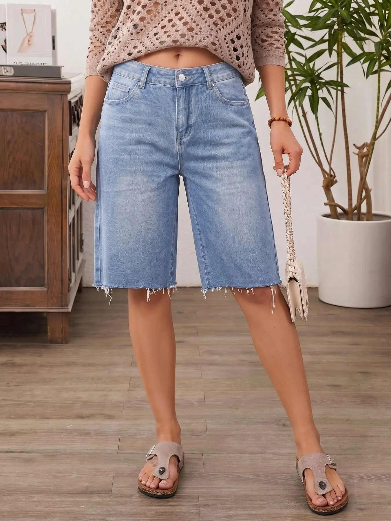 Women's Light Color Lightweight Denim Shorts, Baggy Loose Fit, Multi-Process Design, Perfect for Summer Wear, Casual Fashion Choice
